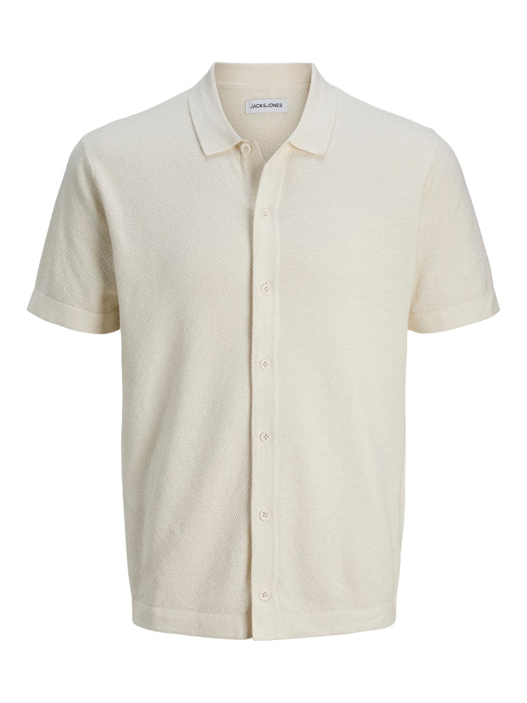 JACK & JONES Emil Knit Structure Short Sleeve Shirt-Cloud Dancer Cloud Dancer flat front view