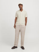 JACK & JONES Emil Knit Structure Short Sleeve Shirt-Cloud Dancer Cloud Dancer model front view