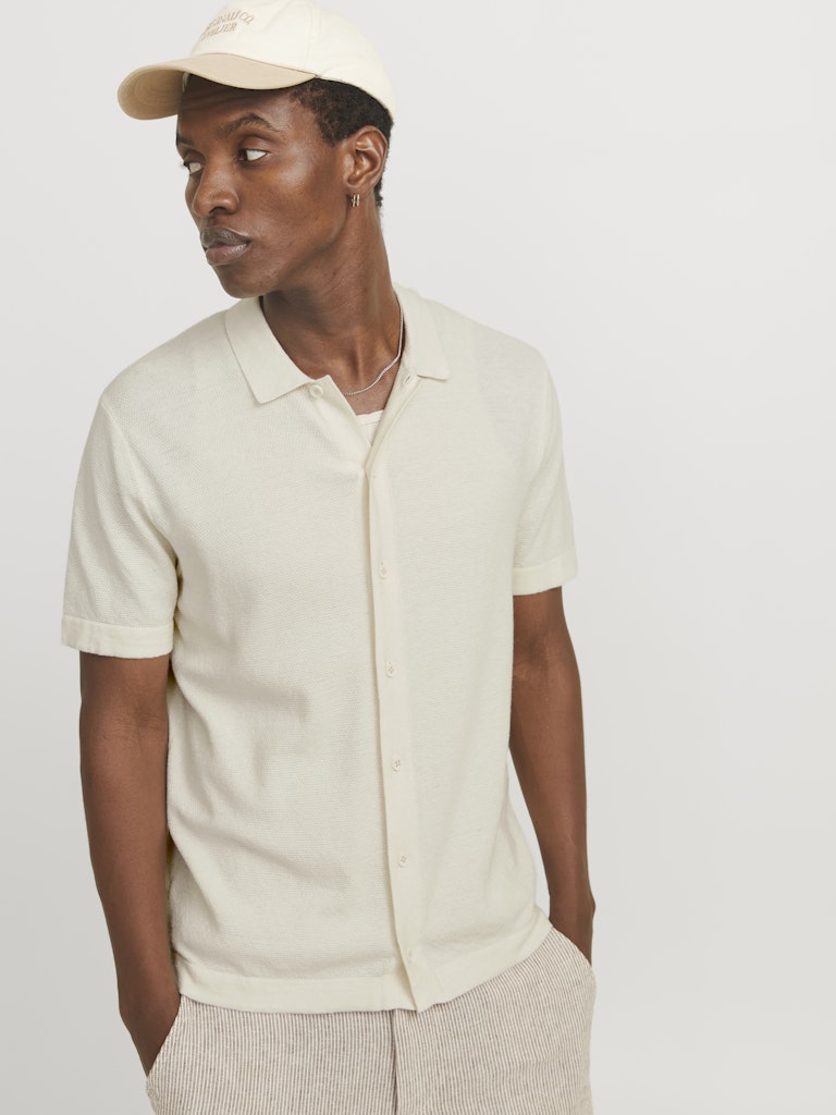 Men's Emil Knit Structure Short Sleeve Shirt-Cloud Dancer-Side View