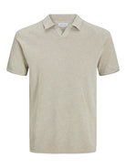 JACK&JONES Hill Knit Split Neck Polo-Oatmeal OATMEAL flat front view