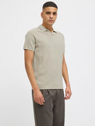 JACK&JONES Hill Knit Split Neck Polo-Oatmeal OATMEAL front view
