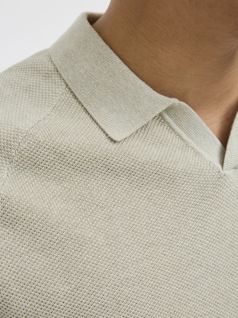 JACK&JONES Hill Knit Split Neck Polo-Oatmeal OATMEAL side view
