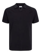 JACK&JONES Hill Knit Split Neck Polo-Black BLACK flat front view