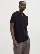 JACK&JONES Hill Knit Split Neck Polo-Black BLACK front view