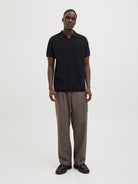 JACK&JONES Hill Knit Split Neck Polo-Black BLACK model front view