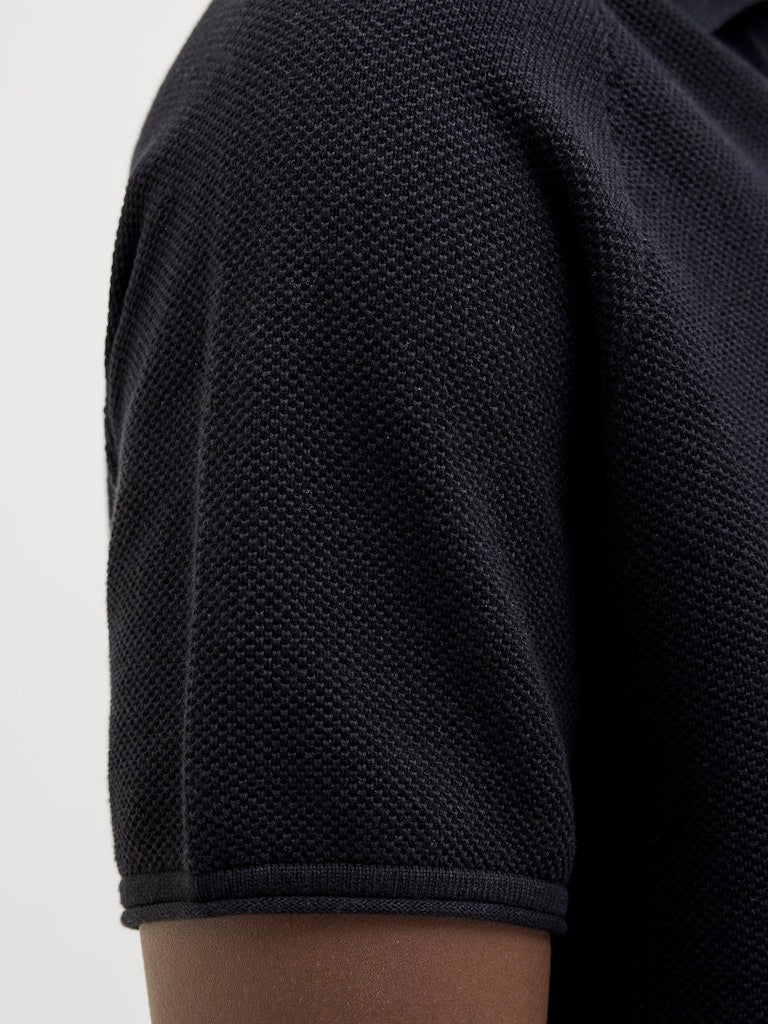 JACK&JONES Hill Knit Split Neck Polo-Black BLACK side view