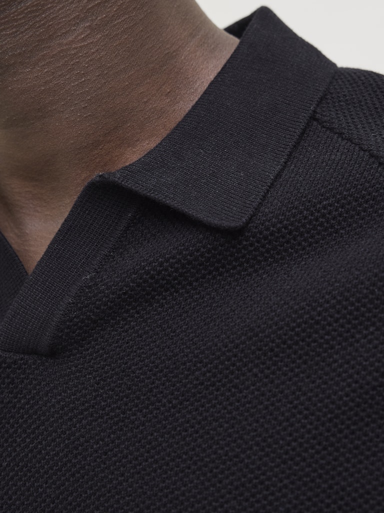 JACK&JONES Hill Knit Split Neck Polo-Black BLACK back view