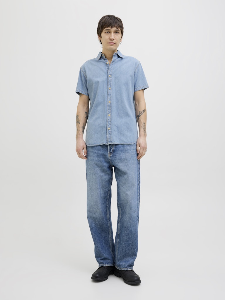 JACK & JONES Creek Light Blue Denim Shirt Light Blue Denim model front view