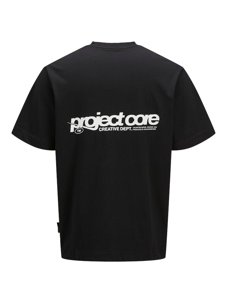 Black t-shirt with 'project core' logo on the back against a white background