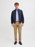 JACK JONES PREMIUM Brad Navy Bomber Jacket SEABORNE model front view