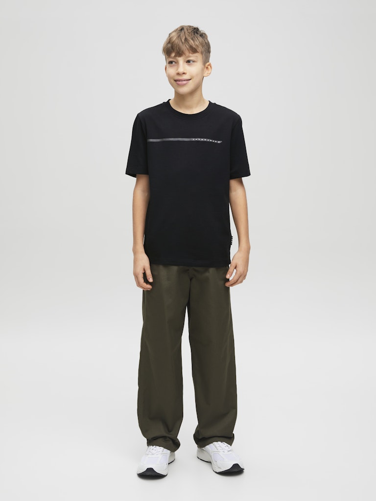 Boy's Fusion Full Branding Black Junior Tee-Model Front View