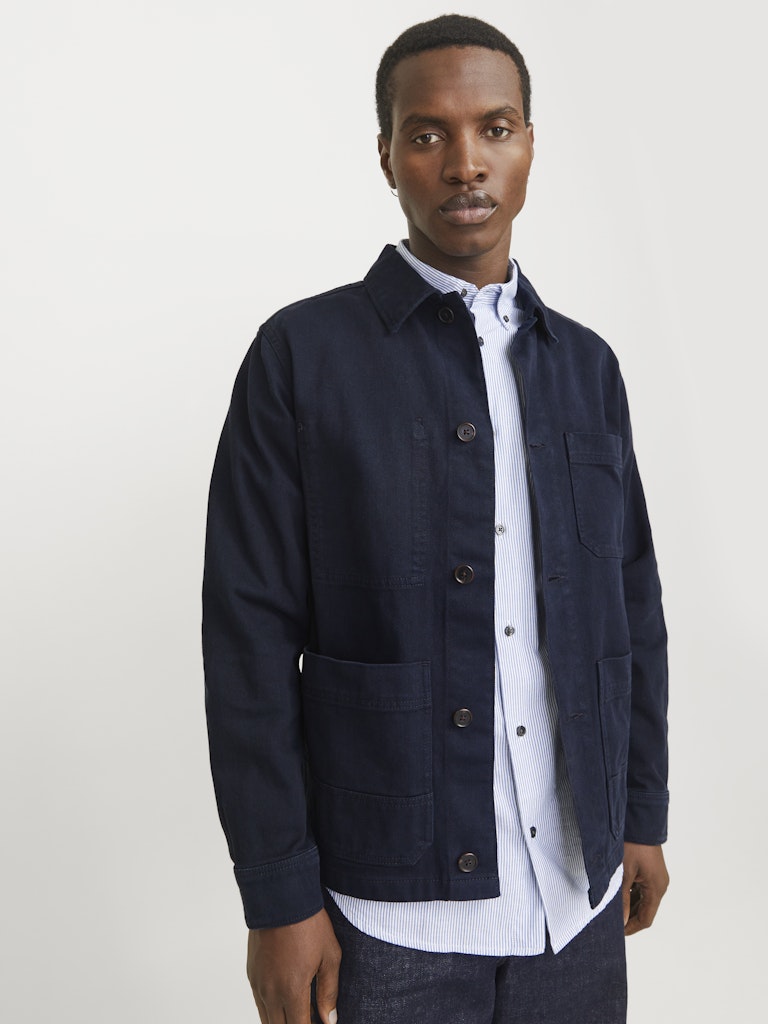 JACK JONES PREMIUM Derry Worker Long Sleeve Overshirt-Dark Navy DARK NAVY front view