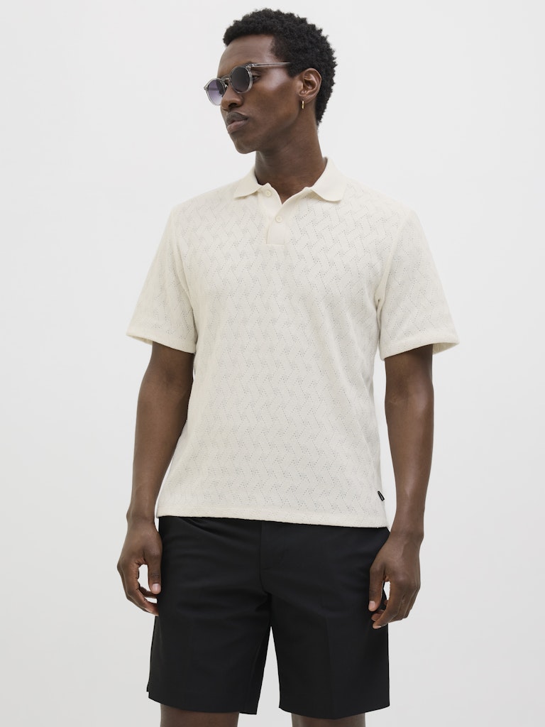 JACK JONES PREMIUM Trent Jacquard Polo Shirt-Cloud Dancer CLOUD DANCER front view