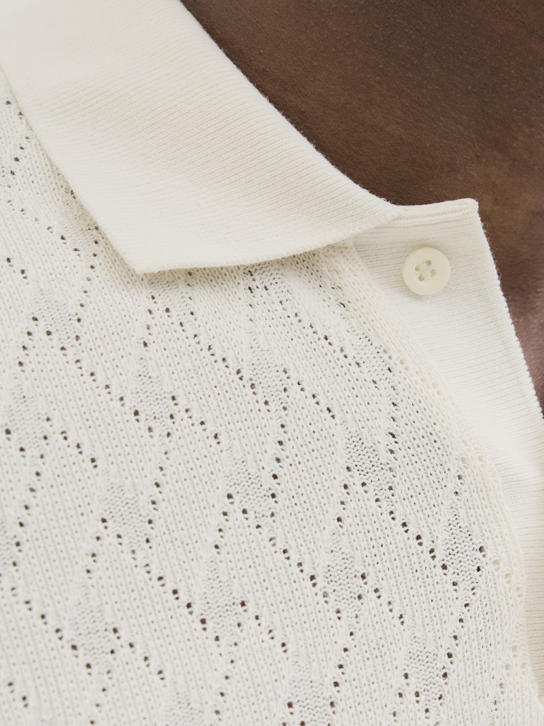 JACK JONES PREMIUM Trent Jacquard Polo Shirt-Cloud Dancer CLOUD DANCER flat front view
