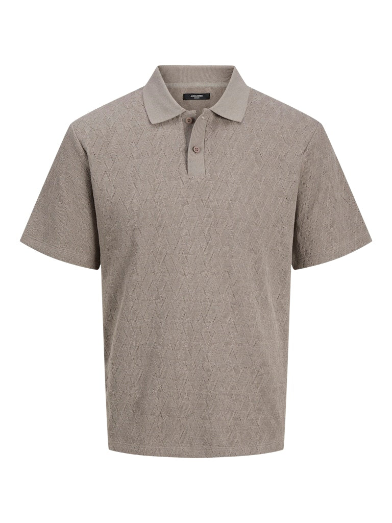 JACK JONES PREMIUM Trent Jacquard Polo Shirt-Greige Greige side view