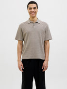 JACK JONES PREMIUM Trent Jacquard Polo Shirt-Greige Greige front view