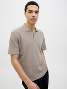 JACK JONES PREMIUM Trent Jacquard Polo Shirt-Greige Greige back view