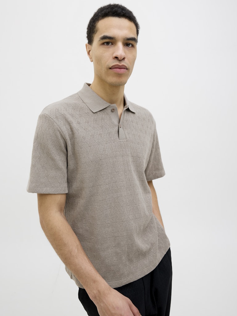 JACK JONES PREMIUM Trent Jacquard Polo Shirt-Greige Greige back view