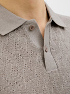 JACK JONES PREMIUM Trent Jacquard Polo Shirt-Greige Greige flat front view