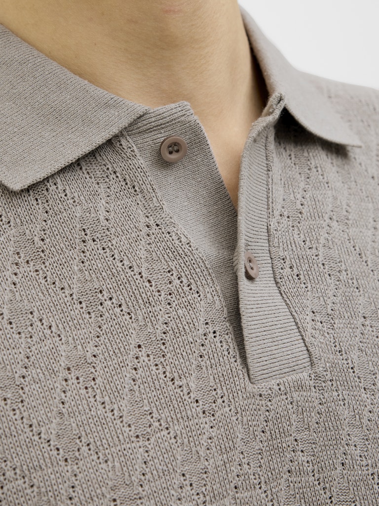 JACK JONES PREMIUM Trent Jacquard Polo Shirt-Greige Greige flat front view