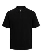 JACK JONES PREMIUM Milano Spring Knit Polo Short Sleeve-Black BLACK flat front view