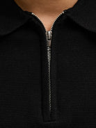 JACK JONES PREMIUM Milano Spring Knit Polo Short Sleeve-Black BLACK back view