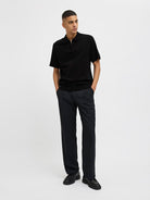 JACK JONES PREMIUM Milano Spring Knit Polo Short Sleeve-Black BLACK model front view