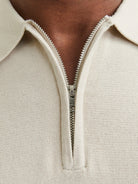 JACK JONES PREMIUM Milano Spring Knit Polo Short Sleeve-Silver Lining Silver Lining flat front view