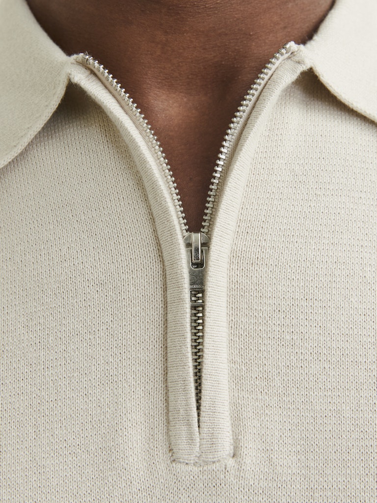 JACK JONES PREMIUM Milano Spring Knit Polo Short Sleeve-Silver Lining Silver Lining flat front view