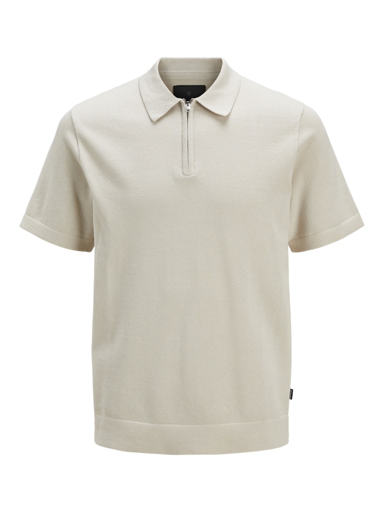 Men's Milano Spring Knit Polo Short Sleeve-Silver Lining-Ghost Front View