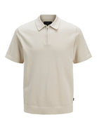 JACK JONES PREMIUM Milano Spring Knit Polo Short Sleeve-Silver Lining Silver Lining back view