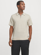 JACK JONES PREMIUM Milano Spring Knit Polo Short Sleeve-Silver Lining Silver Lining front view