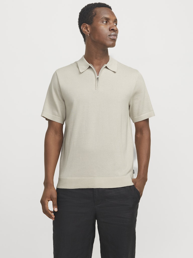 JACK JONES PREMIUM Milano Spring Knit Polo Short Sleeve-Silver Lining Silver Lining front view
