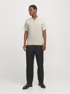 JACK JONES PREMIUM Milano Spring Knit Polo Short Sleeve-Silver Lining Silver Lining model front view