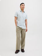 JACK JONES PREMIUM Summer Print Short Sleeve Shirt-White White model front view