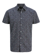 JACK JONES PREMIUM Summer Print Short Sleeve Shirt-Night Sky Night Sky flat front view