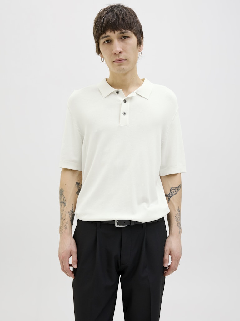 JACK JONES PREMIUM William Knit Polo Short Sleeve-Cloud Dancer Cloud Dancer front view
