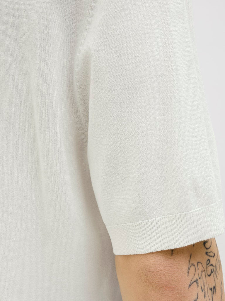 JACK JONES PREMIUM William Knit Polo Short Sleeve-Cloud Dancer Cloud Dancer back view