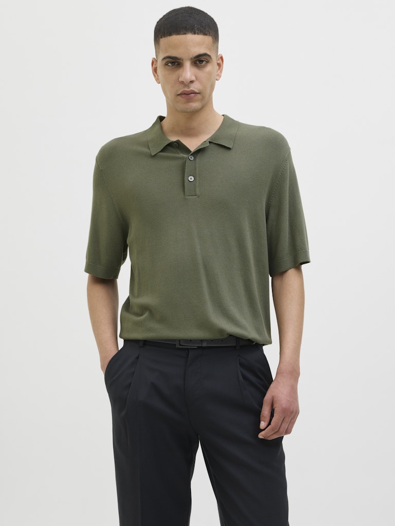 JACK JONES PREMIUM William Knit Polo Short Sleeve-Four Leaf Clover Four Leaf Clover front view