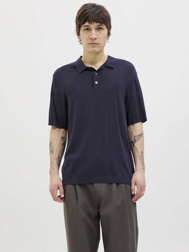 JACK JONES PREMIUM William Knit Polo Short Sleeve-Night Sky Night Sky front view