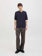 JACK JONES PREMIUM William Knit Polo Short Sleeve-Night Sky Night Sky model front view