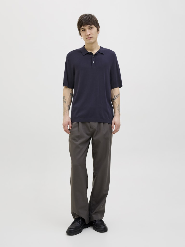 JACK JONES PREMIUM William Knit Polo Short Sleeve-Night Sky Night Sky model front view