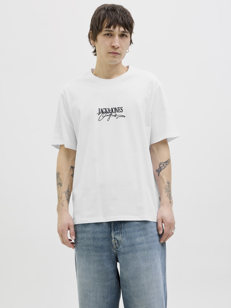 JACK JONES ORIGINALS Almeria Branding White Tee Bright White front view