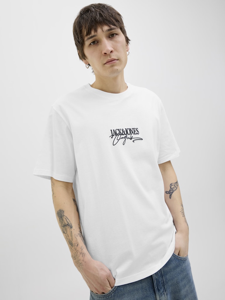 JACK JONES ORIGINALS Almeria Branding White Tee Bright White back view