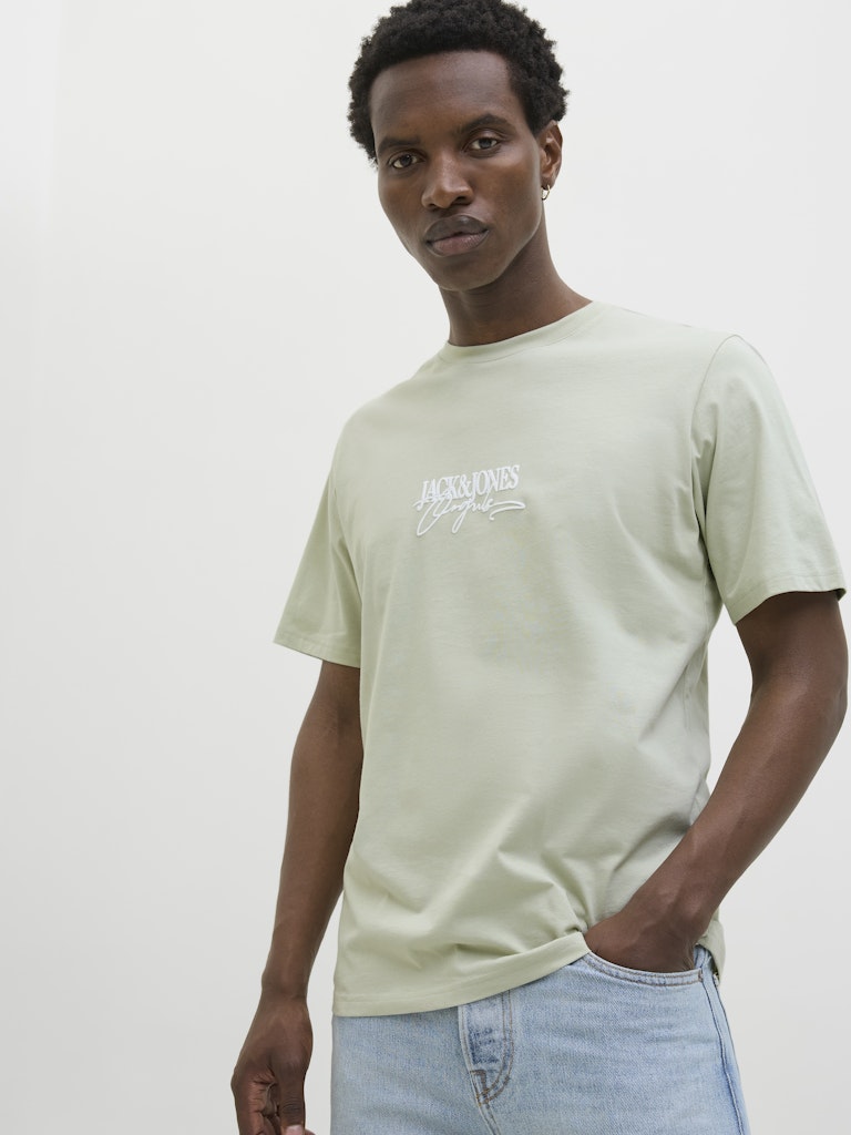 JACK JONES ORIGINALS Almeria Branding Celadon Tint Tee Celadon Tint back view