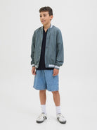 Jack Jones Youths Almeria Bomber Jacket Junior-Stormy Weather Stormy Weather model front view