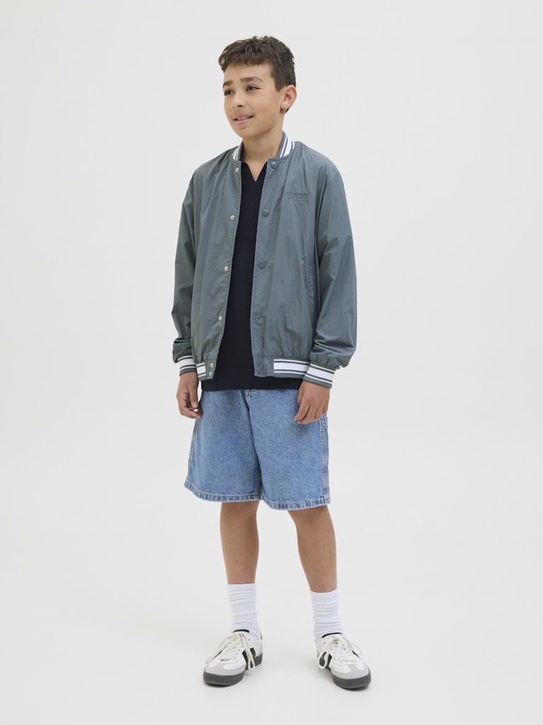 Jack Jones Youths Almeria Bomber Jacket Junior-Stormy Weather Stormy Weather model front view