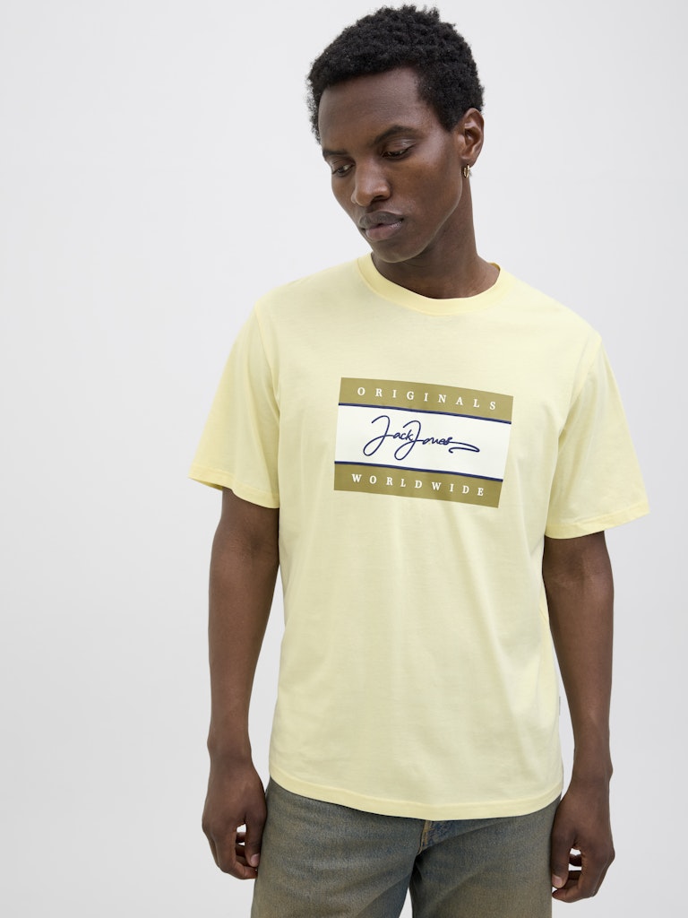 JACK JONES ORIGINALS Frederiksberg Box Script Double Cream Tee Double Cream front view