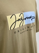 JACK JONES ORIGINALS Frederiksberg Box Script Silver Sage Tee Silver Sage flat front view