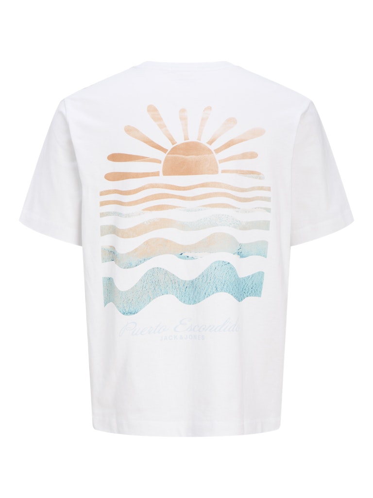 Jack Jones Youths Canggu Summer Picture Tee Short Sleeve Junior-Bright White Bright White flat front view